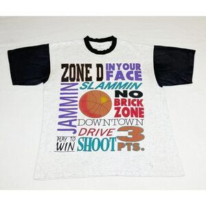Vintage 90s Basketball T-Shirt XL Zone D Play To Win Sports Single Stitch